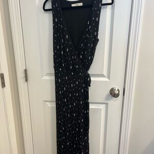 LOFT Black Maxi Wrap Dress with White Floral Print